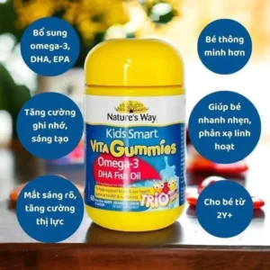 Kẹo gum Nature’s Way Kids Smart Vita Gummies Omega 3 DHA Fish Oil Trio 60 viên của Úc Kẹo dẻo Nature's Way Úc Kids Smart Vita Gummies Omega Fish Oil 60 viên