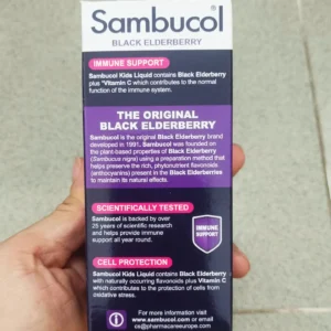 Siro tăng đề kháng Sambucol Kids 120ml cho bé từ 3-12 tuổi của Anh Quốc Siro Tăng đề kháng Sambucol For Kid Black Elderberry Liquid