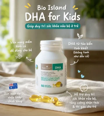 Viên bổ sung DHA cho trẻ em Bio Island DHA For Kids của Úc