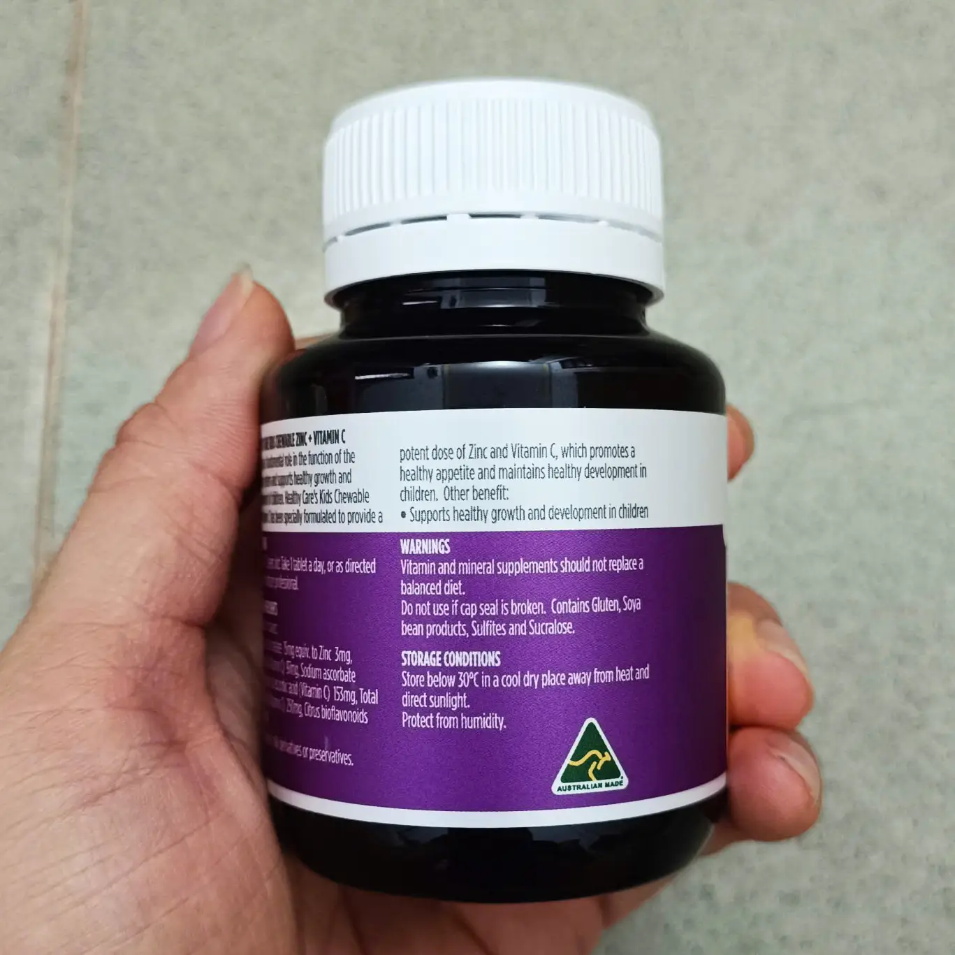 Viên nhai kẽm Healthy Care ZinC + Vitamin C 60 viên của Úc Viên bổ sung kẻm Healthy Care Zinc + Vitamin C Úc