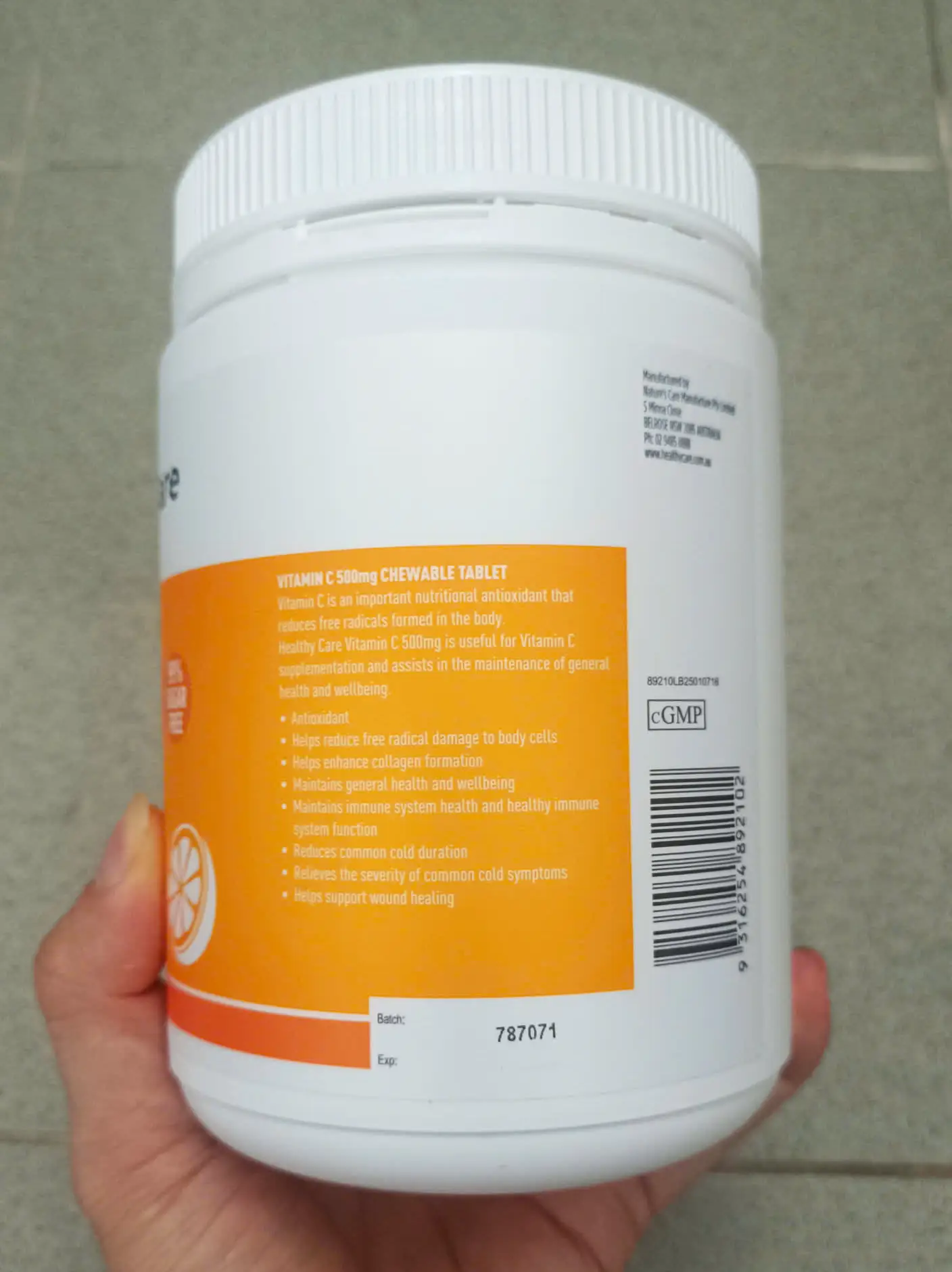 Viên ngậm Vitamin C Healthy Care 500mg 500 viên của Úc Viên nhai Vitamin C 500mg Healthy Care hộp 500 viên Úc