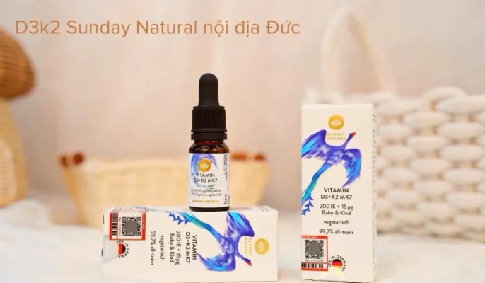 Vitamin D3 K2 MK7 200IE Sunday Natural của Đức Vitamin D3 K2 Mk7 Sunday Natural Đức, vitamin cho bé 10ml