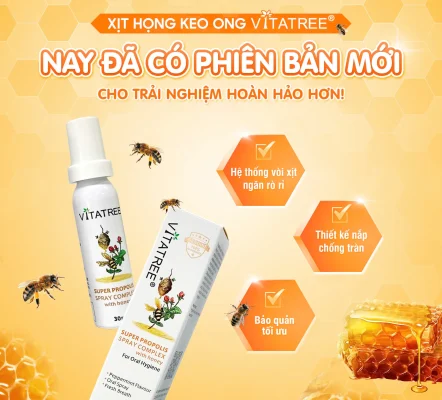 Xịt họng Vitatree Super Propolis Spray Complex with Honey 30ml của Úc Xịt họng keo ong Vitatree Super Propolis Spray Complex with Honey 30ml