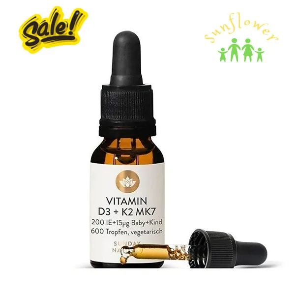 Vitamin D3 + K2 Mk7 200IE Sunday Natural 20ml của Đức