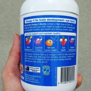 Viên nhai dầu cá Nature's Way Bursts Kids Smart Omega3 Fish Oil Trio 180 viên của Úc Kẹo dầu cá Nature's Way Omega-3 Fish Oil High DHA Trio 180 viên Úc
