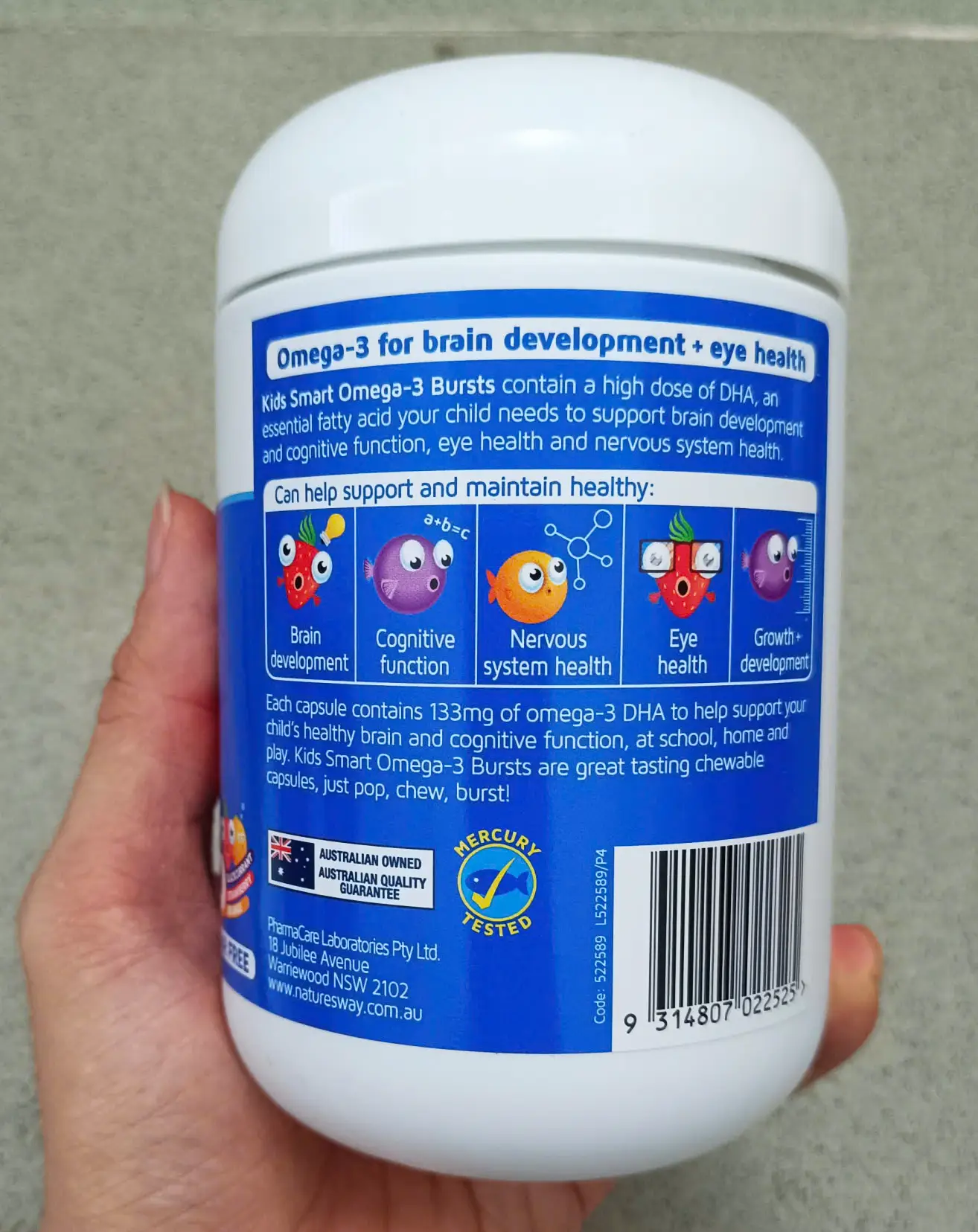 Viên nhai dầu cá Nature's Way Bursts Kids Smart Omega3 Fish Oil Trio 180 viên của Úc Kẹo dầu cá Nature's Way Omega-3 Fish Oil High DHA Trio 180 viên Úc