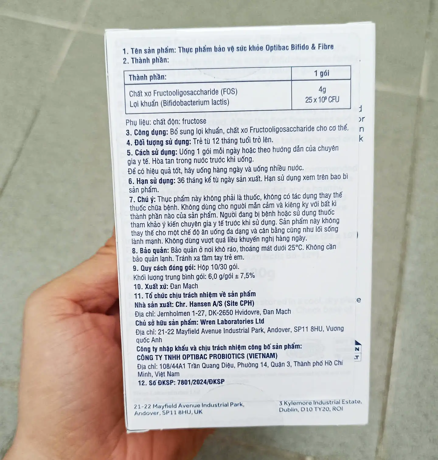 Men trị táo bón Optibac Bifido Fibre 30 gói của Anh Men vi sinh Optibac xanh lá Bifido & Fibre 30 gói