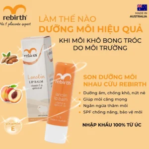 Son cừu cam Rebirth Lanolin Lip Balm 3.7g của Úc Son dưỡng Rebirth Inc Lanolin Lip Balm With Vitamin E & Apricot Oil