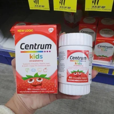 Vitamin tổng hợp cho bé Centrum Kids Strawberry 60 viên của Úc Viên nhai vitamin cho trẻ em Centrum Kids Strawberry 60 viên