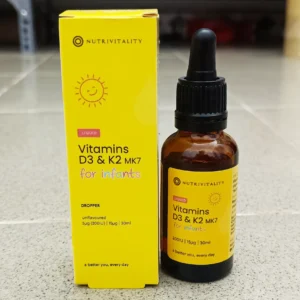 Nutrivitality Vitamin D3 K2 Mk7 30ml For Infants của Anh Quốc Vitamin D3 & K2 MK7 Liquid for Infants Nutrivitality dạng giọt 30ml
