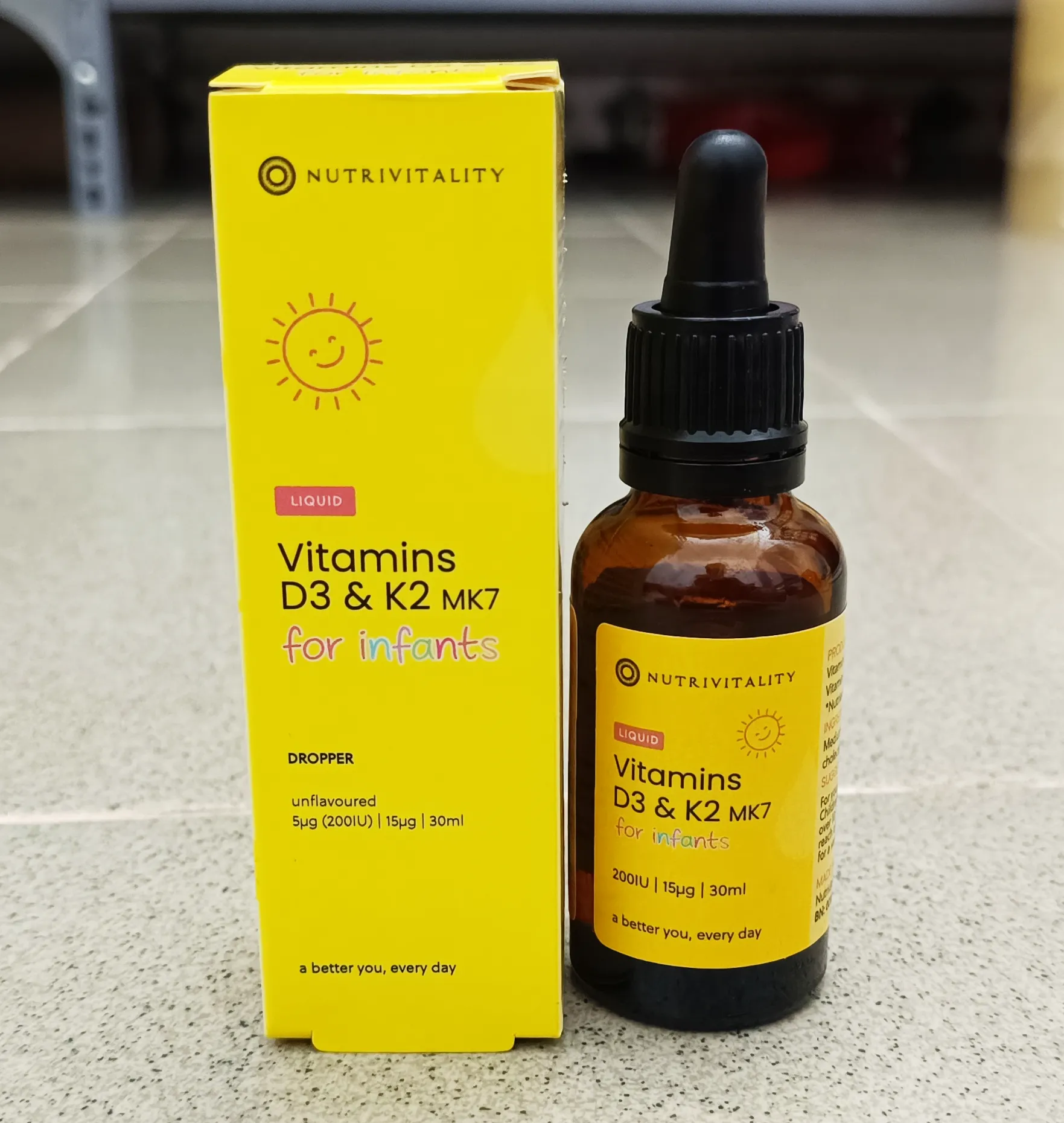 Nutrivitality Vitamin D3 K2 Mk7 30ml For Infants của Anh Quốc Vitamin D3 & K2 MK7 Liquid for Infants Nutrivitality dạng giọt 30ml