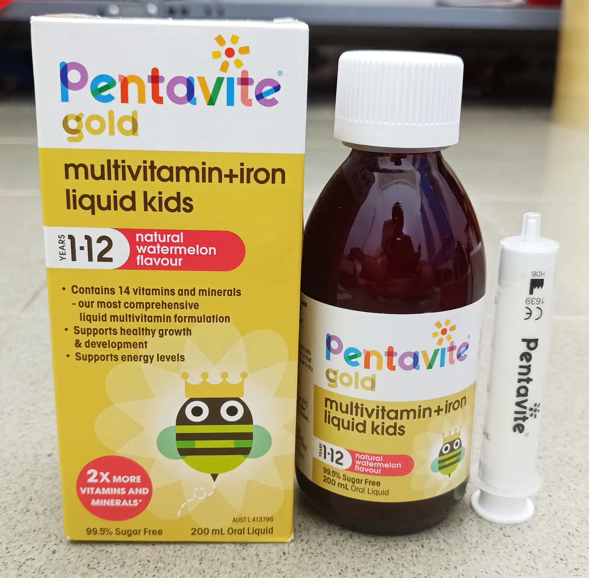 Vitamin tổng hợp kết hợp sắt Pentavite Multivitamin + Iron Kids Liquid 200ml 1-12 Years của Úc Vitamin Tổng Hợp Pentavite Gold Multivitamin Cho Bé 1-12 Tuổi 200ml