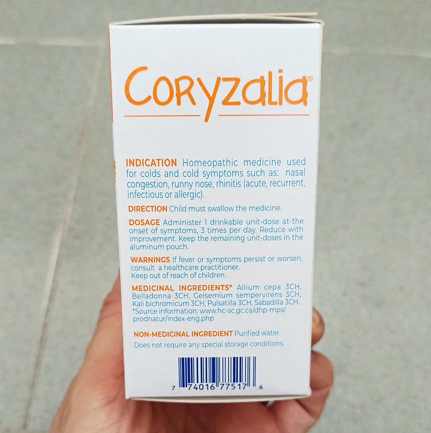 Muối uống vi lượng đồng căn Boiron Coryzalia Cold 30 ống của Canada Muối uống Boiron Coryzalia Canada cho bé hộp 30 ống