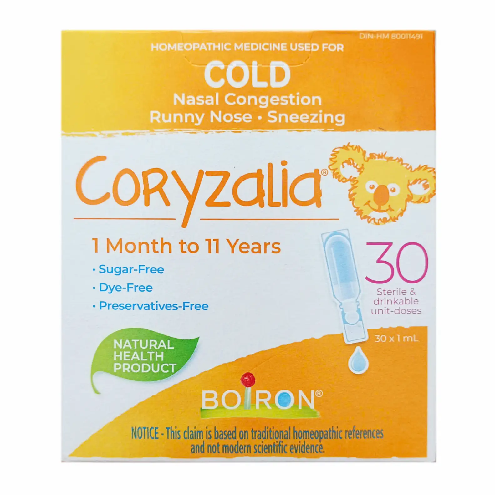 Muối uống vi lượng đồng căn Boiron Coryzalia Cold 30 ống của Canada Muối uống Boiron Coryzalia Canada cho bé hộp 30 tuýp