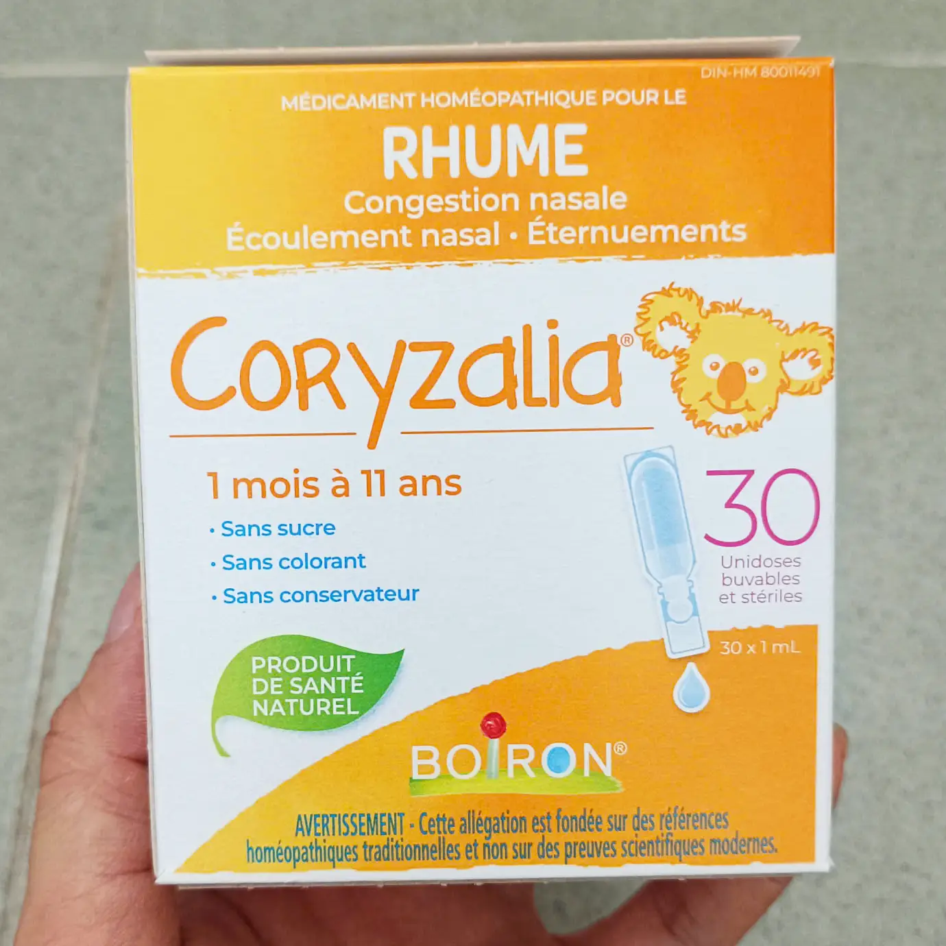 Muối uống vi lượng đồng căn Boiron Coryzalia Cold 30 ống của Canada Muối uống vi lượng đồng căn Coryzalia Rhume Boiron hộp 30 ống