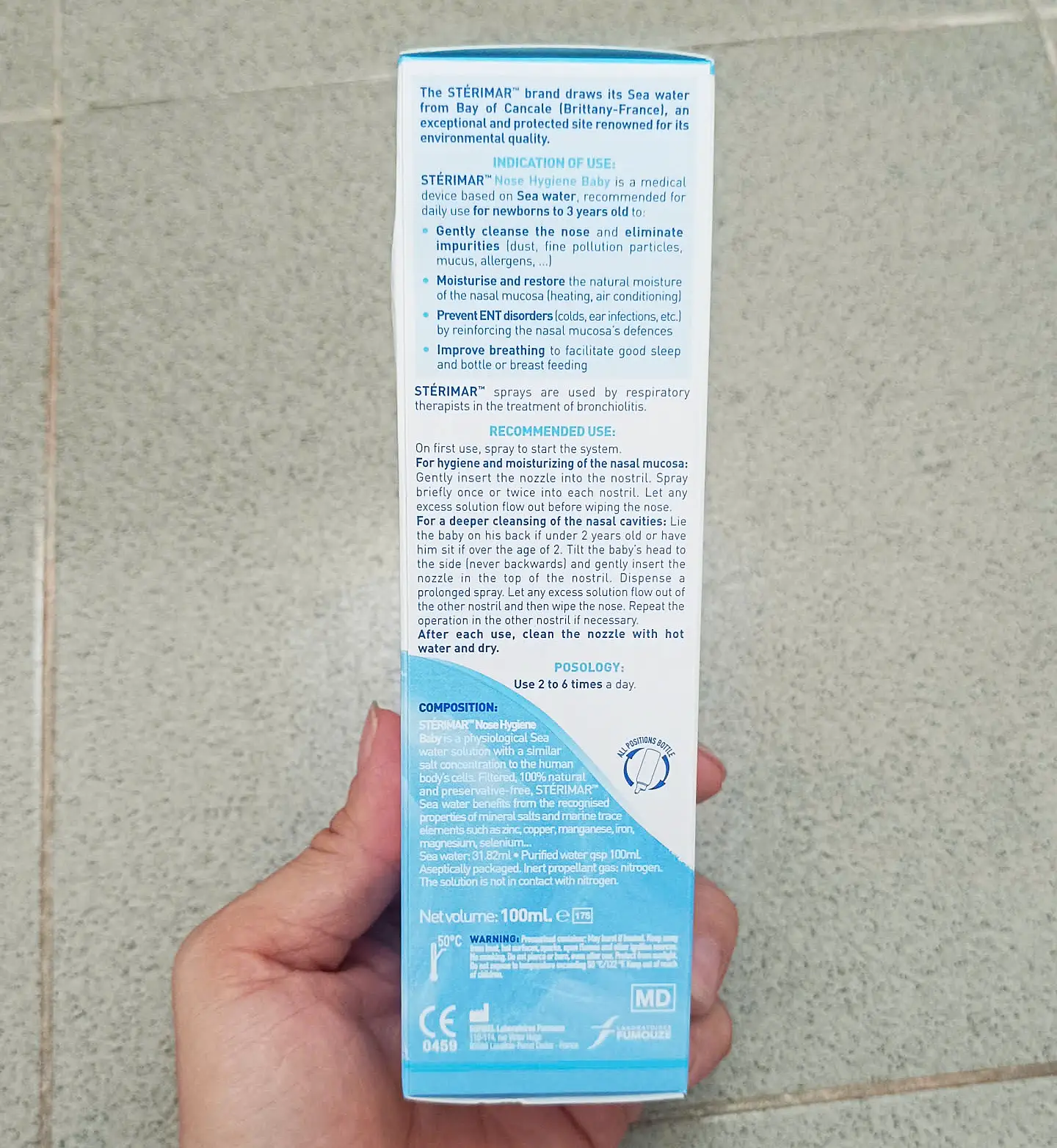 Xịt mũi Sterimar xanh Nose Hygiene Baby 100ml của Pháp Xịt mũi bằng muối biển cho trẻ sơ sinh Sterimar Baby 100ml từ Pháp