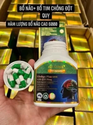 Bổ não Vitatree Ginkgo Plus 6000mg With Q10 50mg 60 viên của Úc Viên Uống Bổ Não và Tim Vitatree Gingko Plus 6000 with Q10