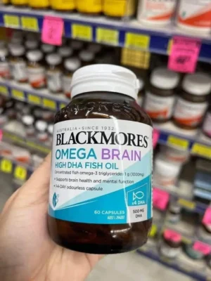 Bổ não Blackmores Omega Brain High DHA Fish Oil 60 viên của Úc Viên dầu cá bổ não DHA hàm lượng cao gấp 4 lần hộp 60 viên Blackmores Omega Brain High DHA Fish Oil 60 Capsules