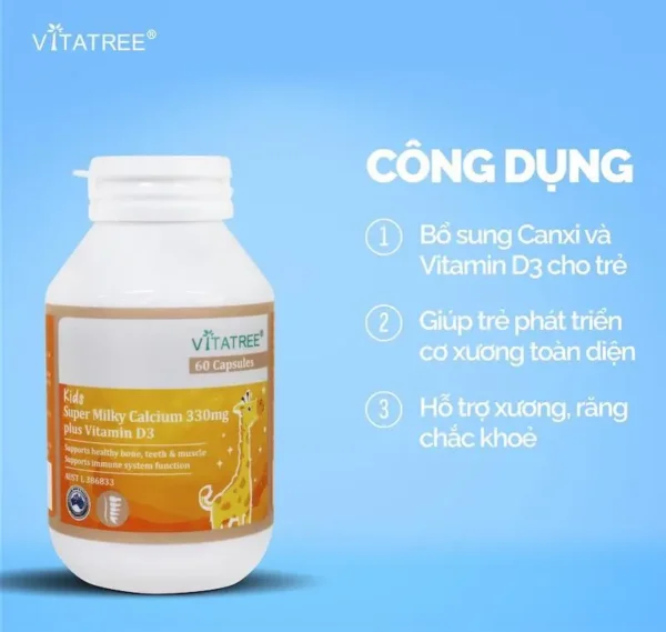 Viên sữa Vitatree Kids Super Milky Calcium 330mg plus 60 viên