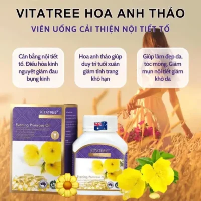 Tinh dầu hoa anh thảo Vitatree Evening Primrose Oil 100 viên của Úc Vitatree Tinh Dầu Hoa Anh Thảo Evening Primrose Oil 100 Viên