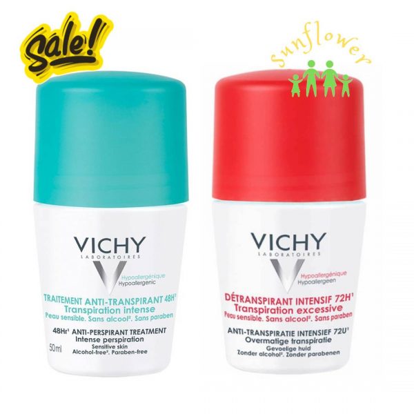 Lăn khử mùi vùng da dưới cánh tay 72h Vichy Xanh Đỏ 50ml