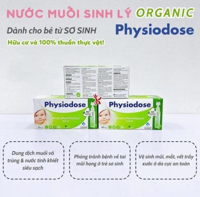 Nước muối sinh lý Physiodose Organic xanh lá 40 ống của Pháp
