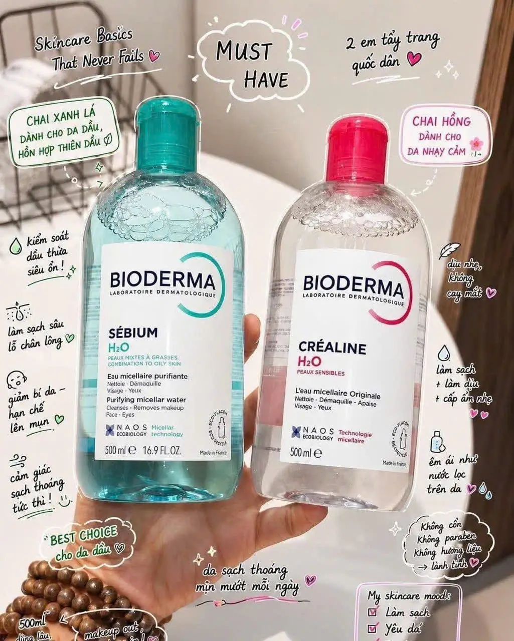 Nước tẩy trang Bioderma Sebium H20 500ml của Pháp Nước tẩy trang Bioderma H2O 500ml