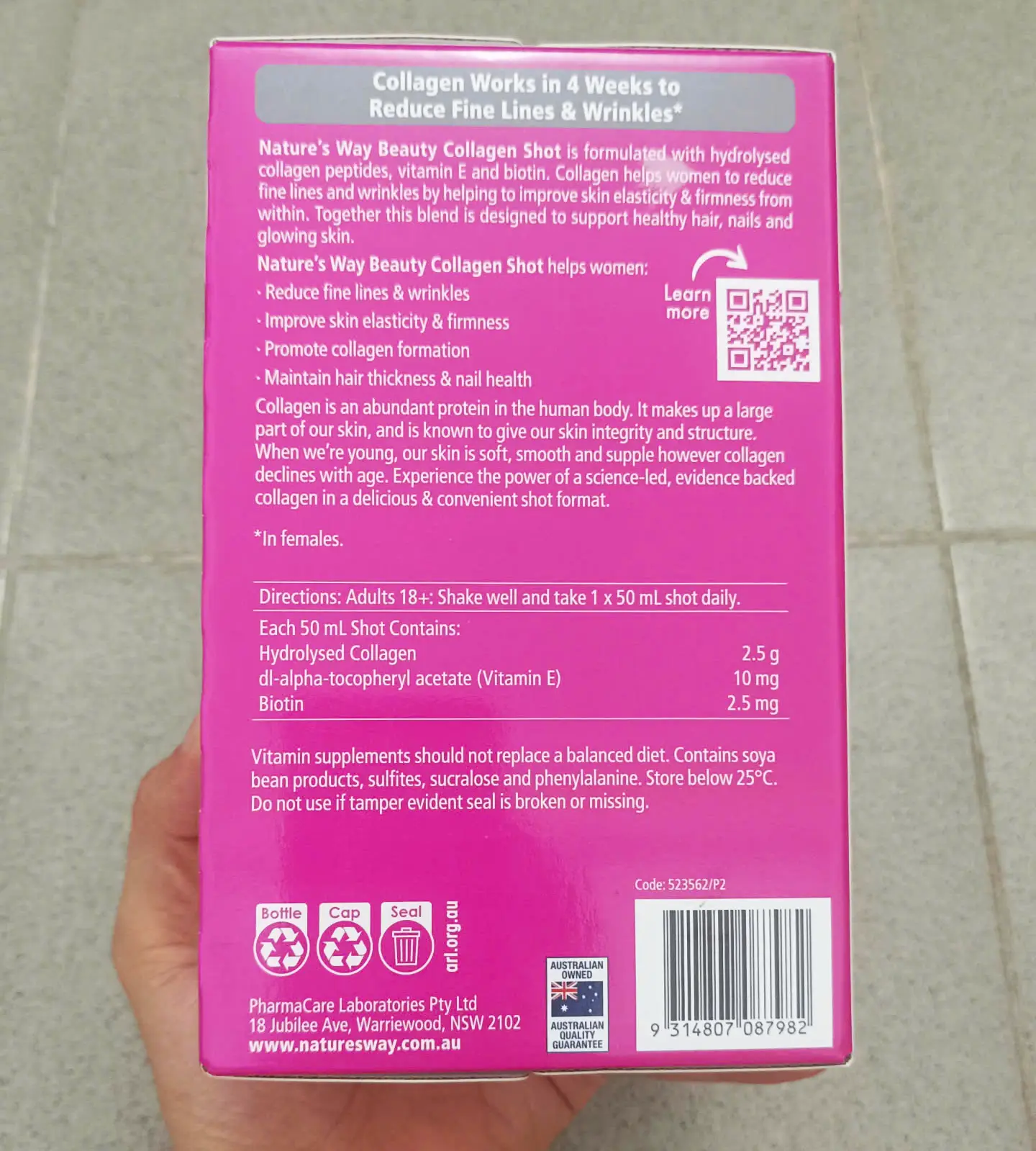 Collagen dạng nước Nature's Way Beauty Collagen Shot hộp 10 lọ của ÚC Nước uống Beauty Collagen Shot của Úc, hộp 10 chai x 50ml
