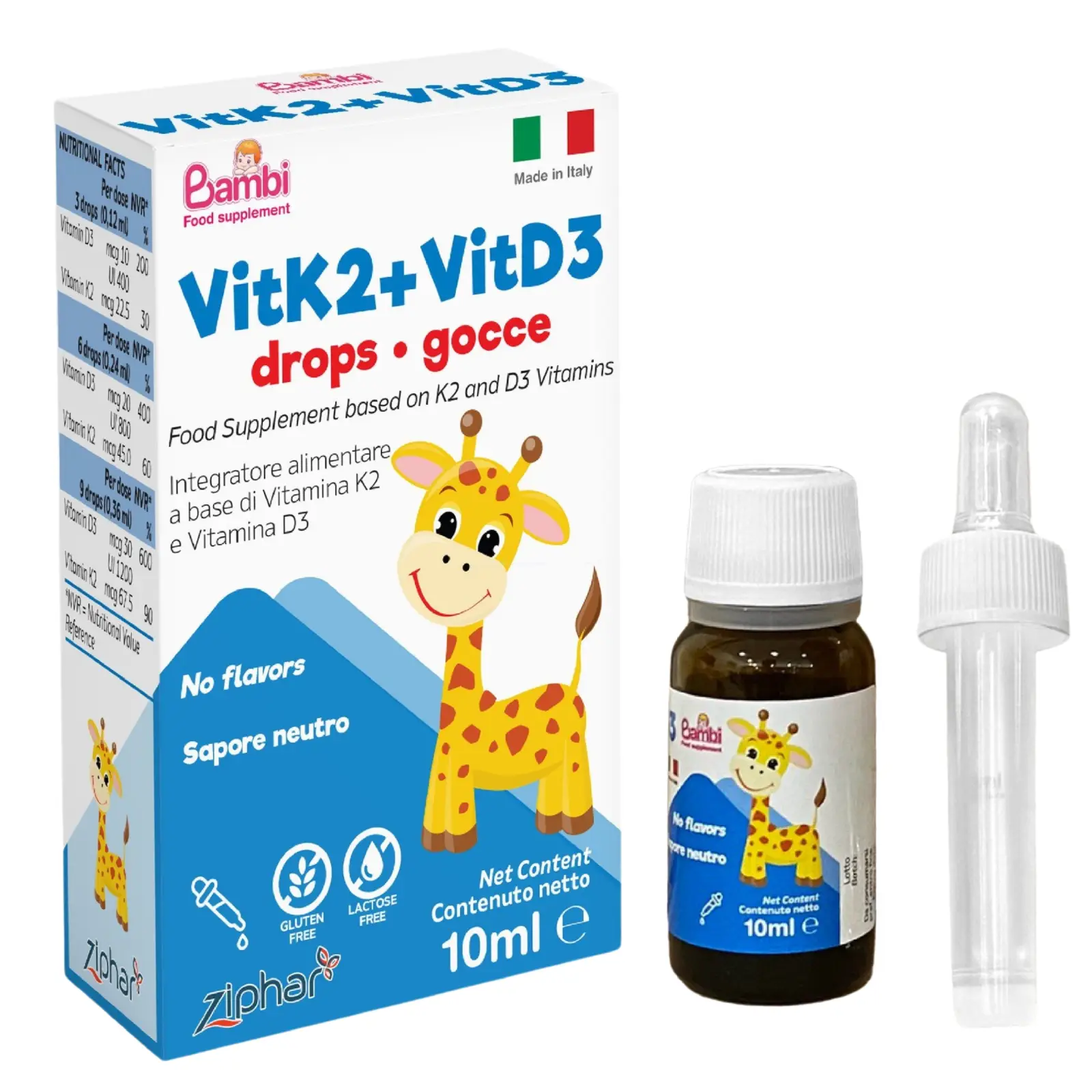 Vitamin Bambi Vit K2 Vit D3 10ml của Italia Siro nhỏ giọt VitK2 + VitD3 Bambi - Bổ sung vitamin D3K2