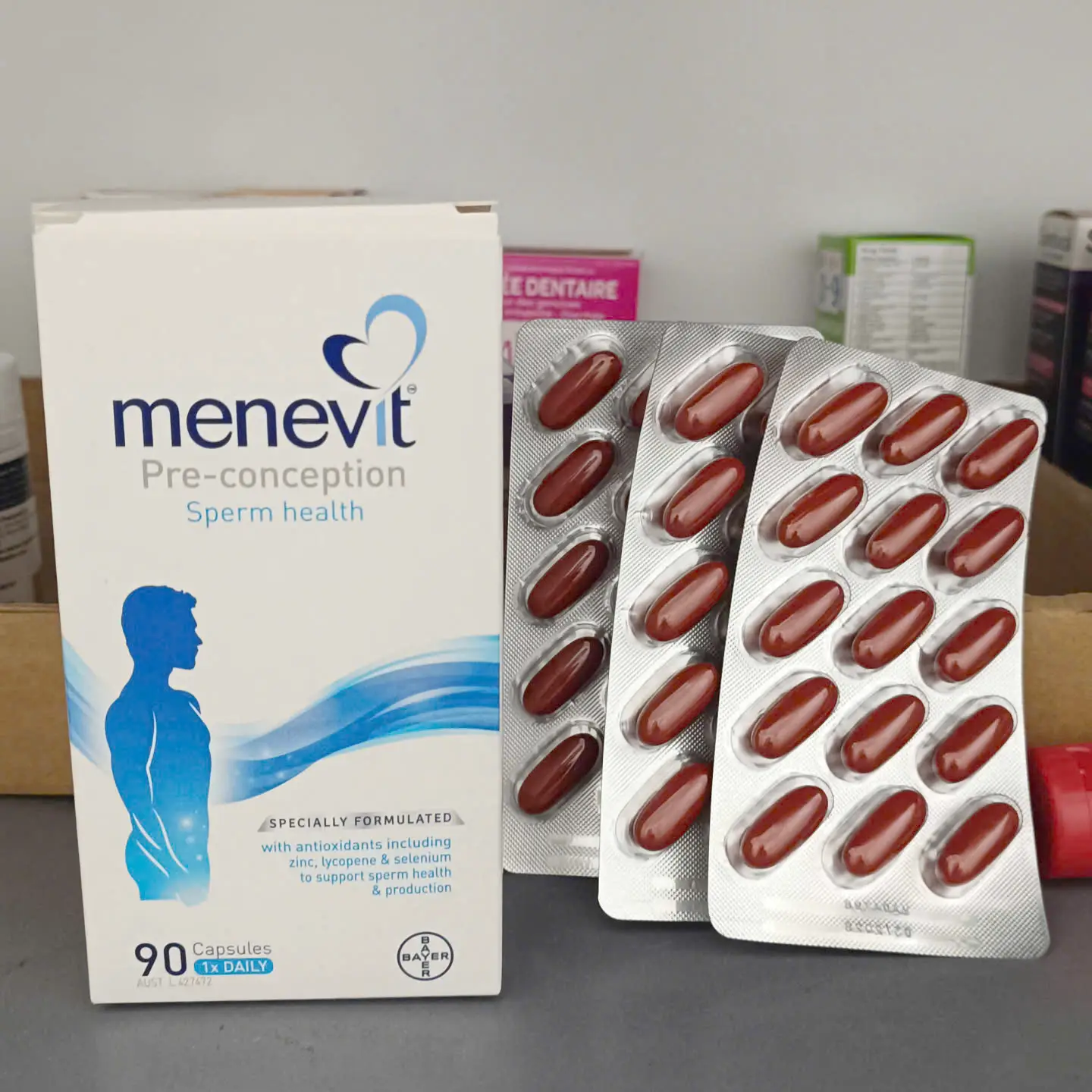 Hỗ trợ sinh sản cho nam Menevit 90 viên Úc Viên uống Menevit Pre-Conception Sperm Health 90 viên của Úc