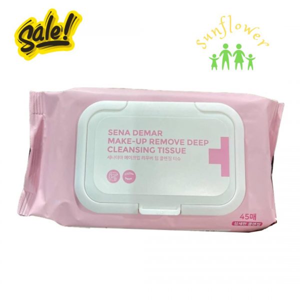 Khăn Ướt Tẩy Trang Sena Demar Make-Up Remove Deep Cleansing Tissue 45 Miếng