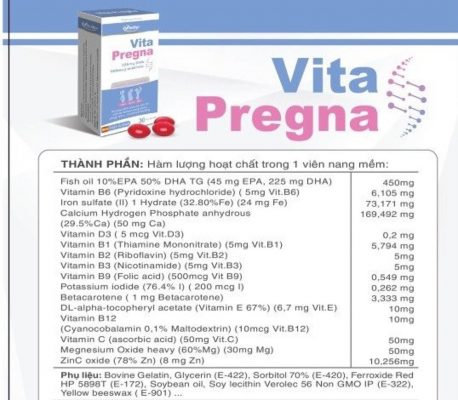 Thành phần vitamin bầu Vitalife Vita Pregna 30 viên của Tây Ban Nha