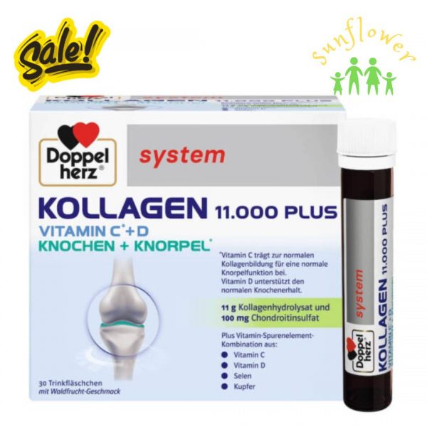 Collagen Thủy Phân Doppelherz Kollagen 11000 Plus hộp 30 ống của Đức