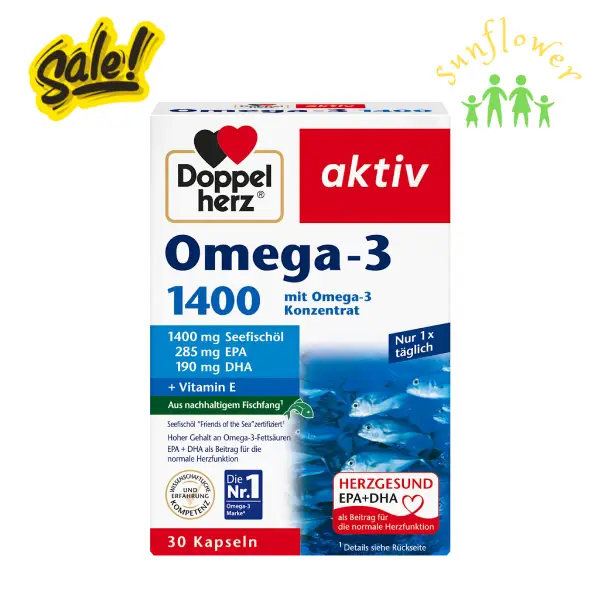 Dầu cá Doppelherz Omega-3 1400 hộp 30 viên của Đức Dầu cá Doppelherz Omega-3 1400 hộp 30 viên của Đức