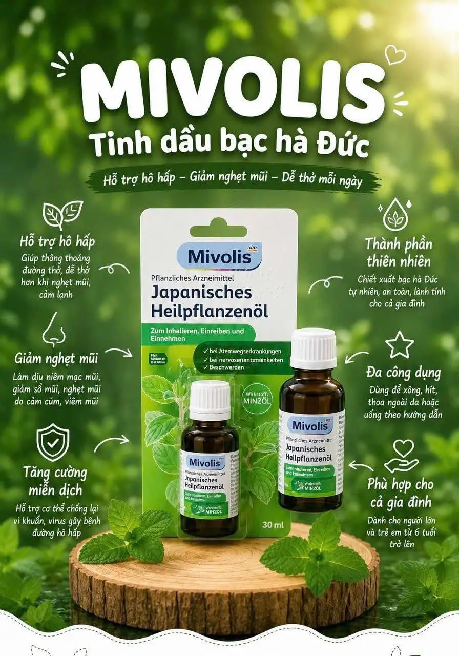 Tinh dầu bạc hà Mivolis Japanisches Heilpflanzenol 30ml của Đức Dầu gió Bạc Hà Đức Mivolis Japanisches Heilpflanzenol 30ml