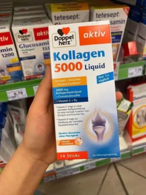 Collagen thủy phân Doppelherz Kollagen 5000 Liquid hộp 14 gói của Đức Doppelherz Kollagen 5000 Liquid Thuỷ phân hộp 14 gói hàng Đức