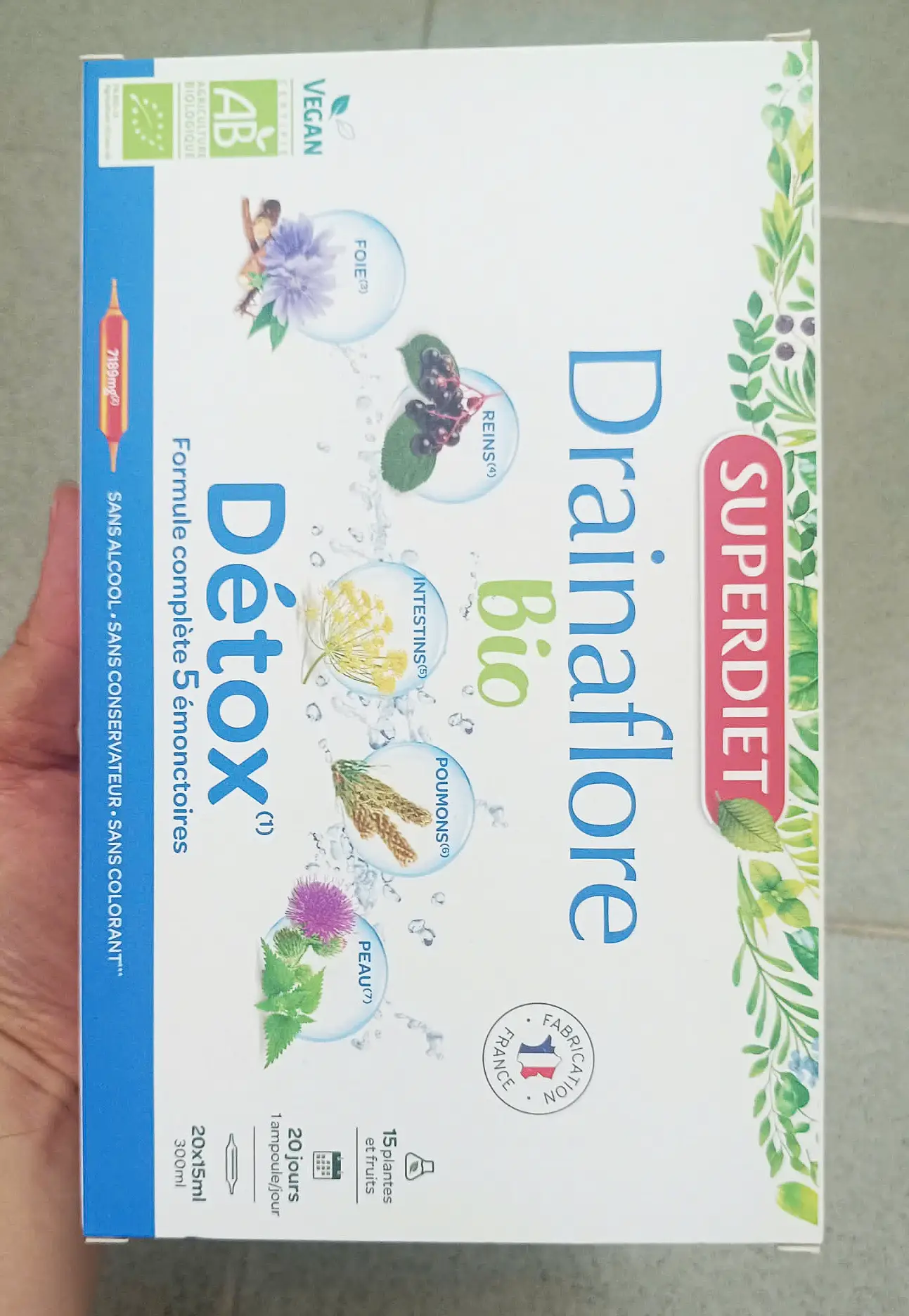 Thải độc nội tạng Superdiet Drainaflore Bio Detox hộp 20 ống x 15ml của Pháp Drainaflore Bio Detox 20 ống thải độc nội tạng, thanh lọc cơ thể