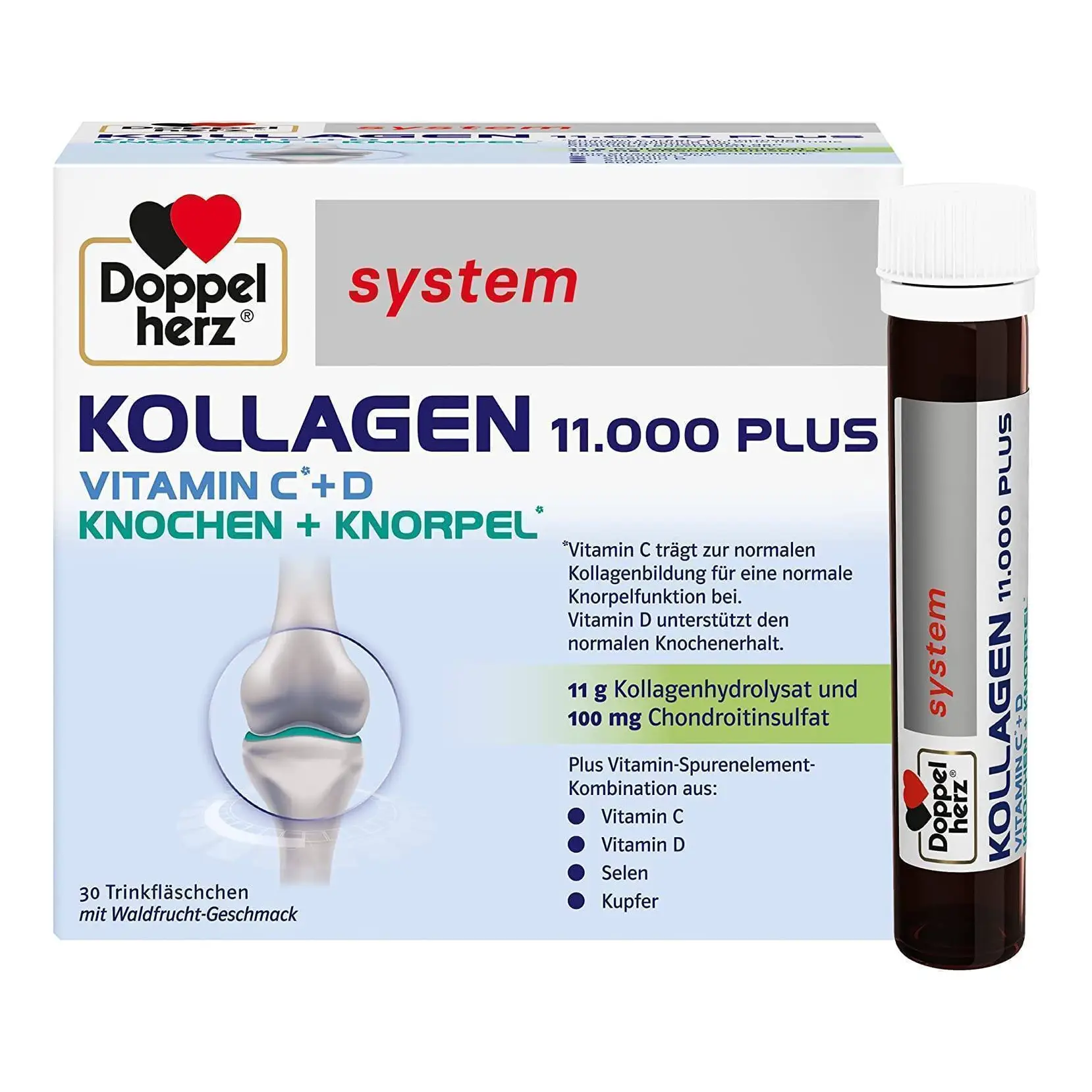 Collagen Thủy Phân Doppelherz Kollagen 11000 Plus hộp 30 ống của Đức Hộp 30 ống 25ml Kollagen 11.000 Plus System Doppelherz