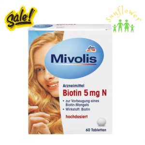 Mọc Tóc Mivolis Biotin 5 mg N 60 Viên của Đức giúp đẹp da tóc móng