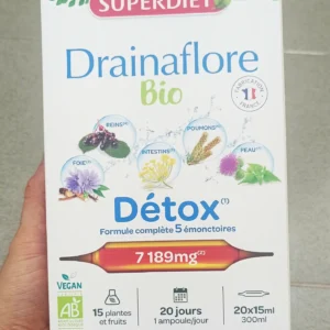 Thải độc nội tạng Superdiet Drainaflore Bio Detox hộp 20 ống x 15ml của Pháp Nước uống hỗ trợ thải độc nội tạng Drainaflore Bio Detox 20 ống