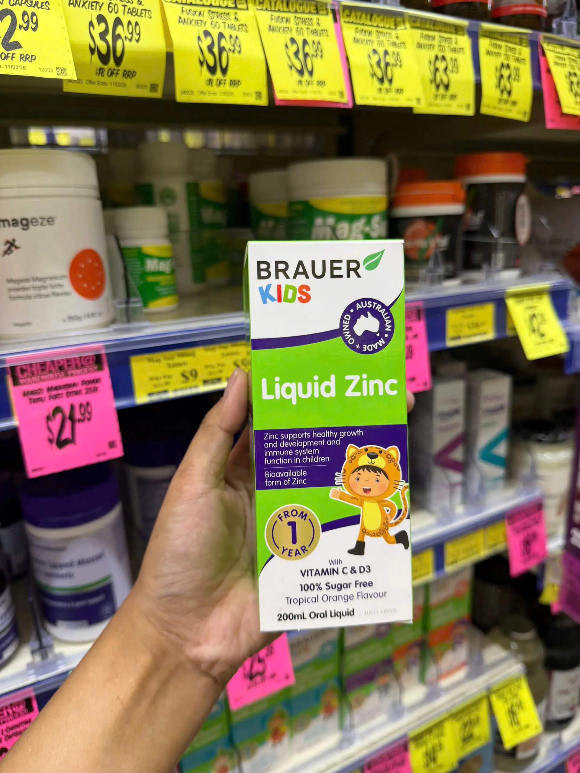 Siro kẽm Brauer Kids Liquid Zinc 200ml của Úc cho trẻ 1-13 tuổi Siro Brauer Baby Kids Liquid Zinc lọ 200ml của Úc