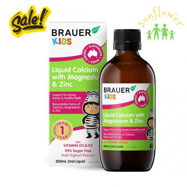 Siro canxi Brauer Kids Calcium with Magnesium & ZinC 200ml của Úc