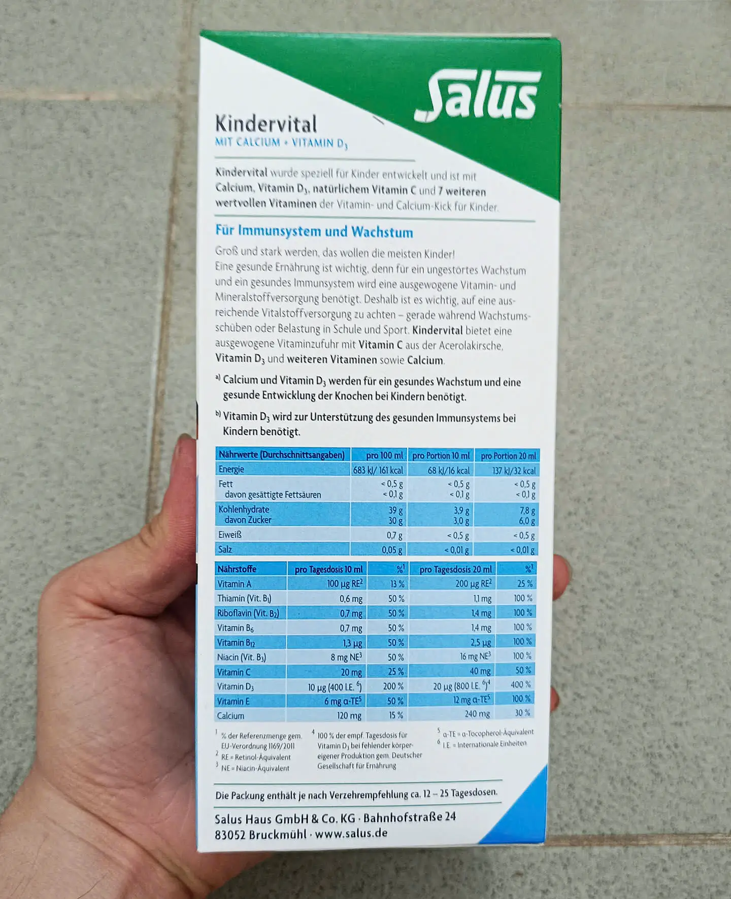 Siro canxi Kindervital Mit Calcium+Vitamin D3 250ml của Đức Siro canxi và vitamin D3 Kindervital Bio của Đức cho bé từ 3 tuổi lọ 250ml