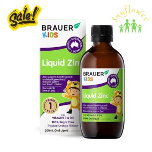 Siro kẽm Brauer Baby Kids Liquid Zinc 200ml của Úc cho trẻ 1-13 tuổi