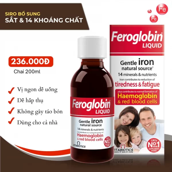 Siro sắt Feroglobin B12 Liquid Iron Vitabiotics 200ml của Anh Quốc