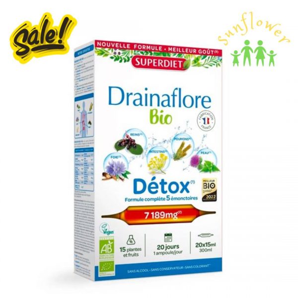 Thải độc nội tạng Superdiet Drainaflore Bio Detox hộp 20 ống của Pháp