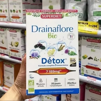 Thải độc nội tạng Superdiet Drainaflore Bio Detox hộp 20 ống của Pháp Thải độc superdiet nội tạng chuyên sâu 5in1 Drainaflore Bio Detox hộp 20 ống x 15ml