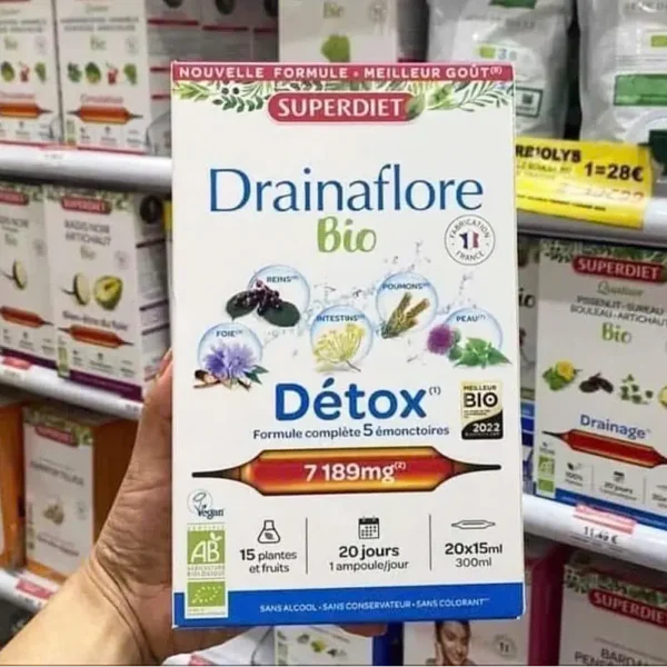 Thải độc superdiet nội tạng chuyên sâu 5in1 Drainaflore Bio Detox hộp 20 ống x 15ml
