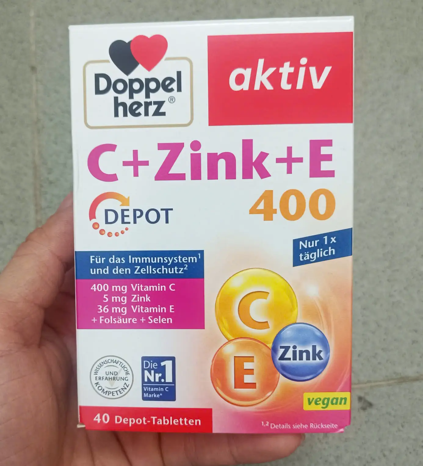 Vitamin Doppelherz C Zink E 400 Depot hộp 40 viên của Đức Viên Uống Doppelherz C Zink E 400 Depot Chính Hãng Đức