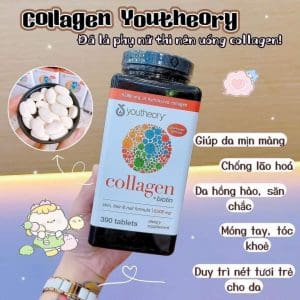 Viên uống collagen Youtheory Verisol Concentrated Effect 345 viên của Mỹ Viên collagen biotin Youtheory 6000mg 390 viên của Mỹ